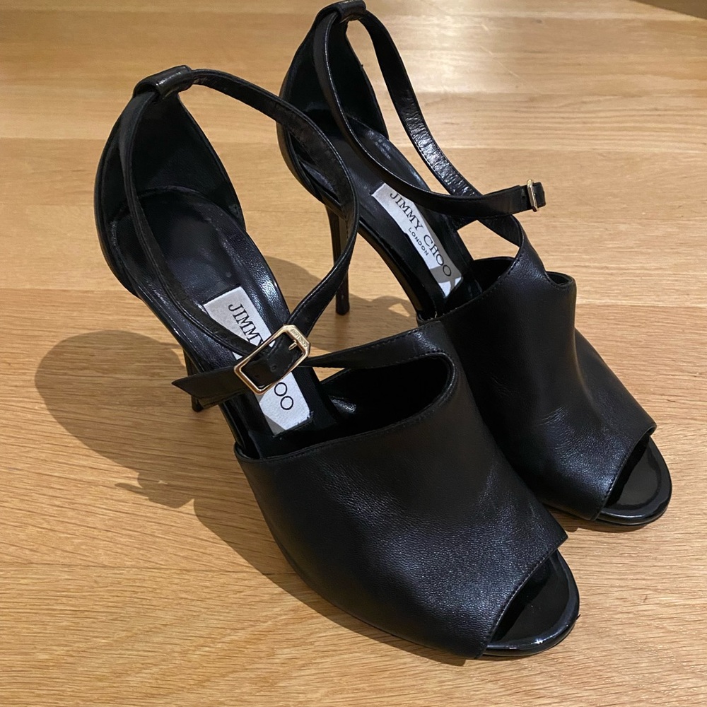 Jimmy Choo black leather stilettos